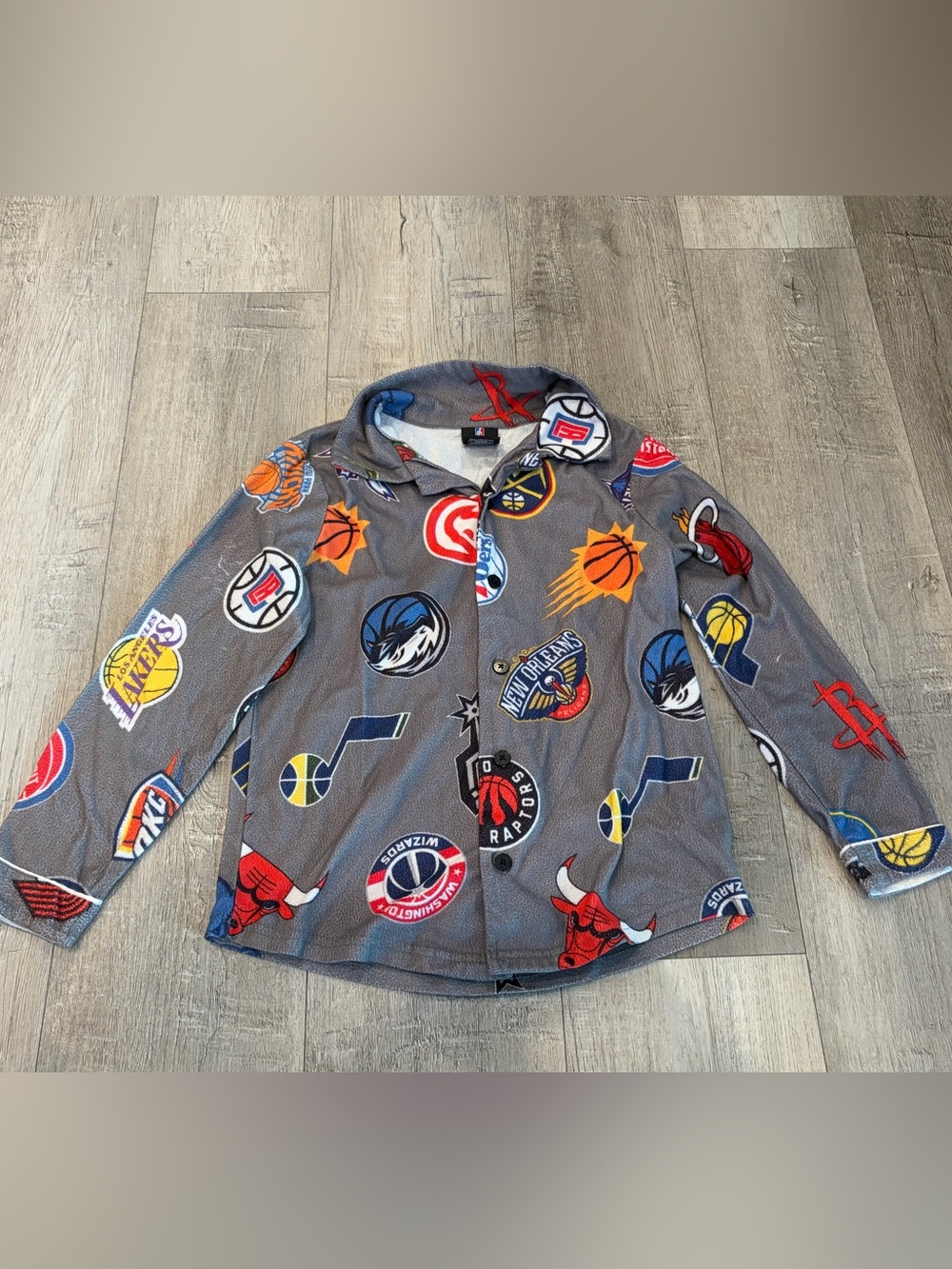 NBA boys all-over team logo fleece pajama shirt size 8